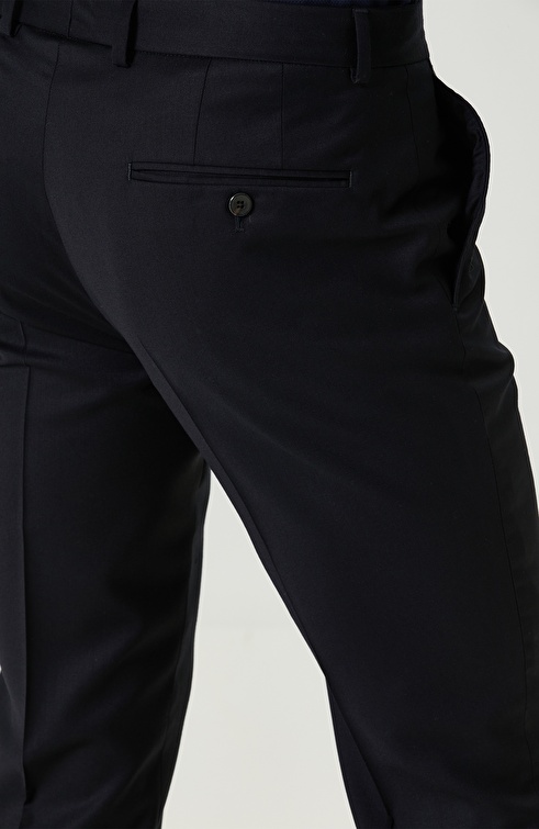 Slim Fit Navy Blue Wool Trousers