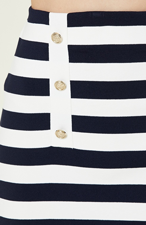 Navy Blue White Striped Mini Knit Skirt