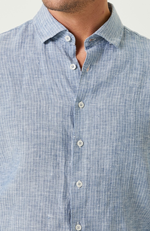 Comfort Fit Blue Linen Shirt