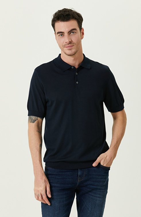 Navy Blue Polo Neck Basic Sweater