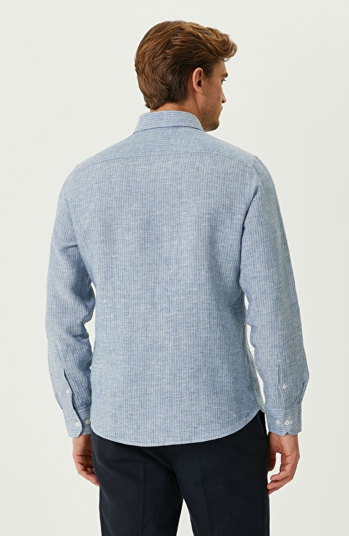 Comfort Fit Blue Linen Shirt