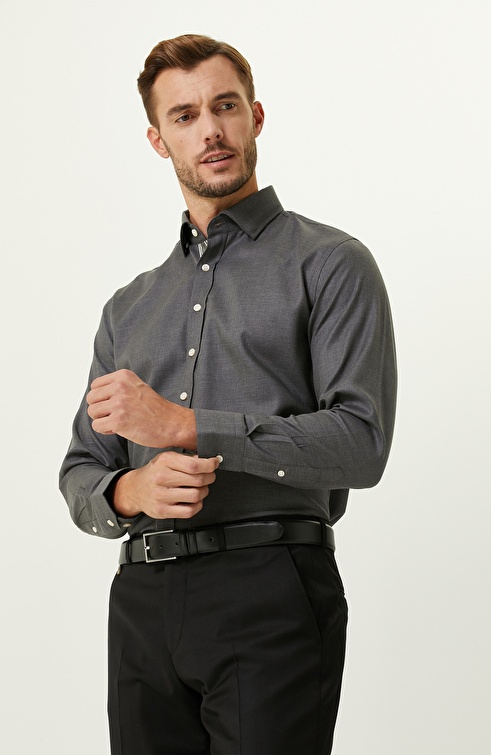 Slim Fit Anthracite Diagonal Cotton Shirt