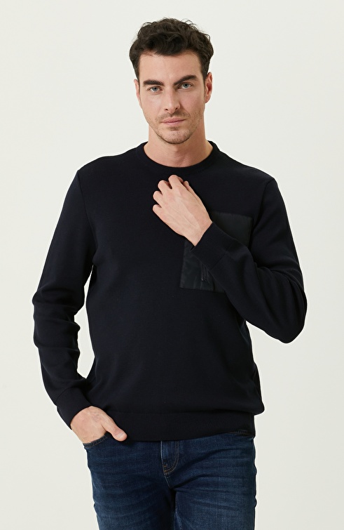 Navy Blue Zipper Detailed Sweater