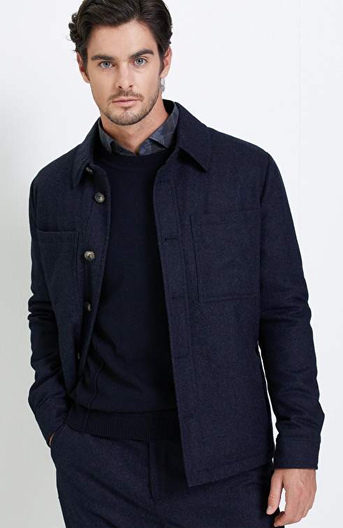 Navy Blue Wool Coat