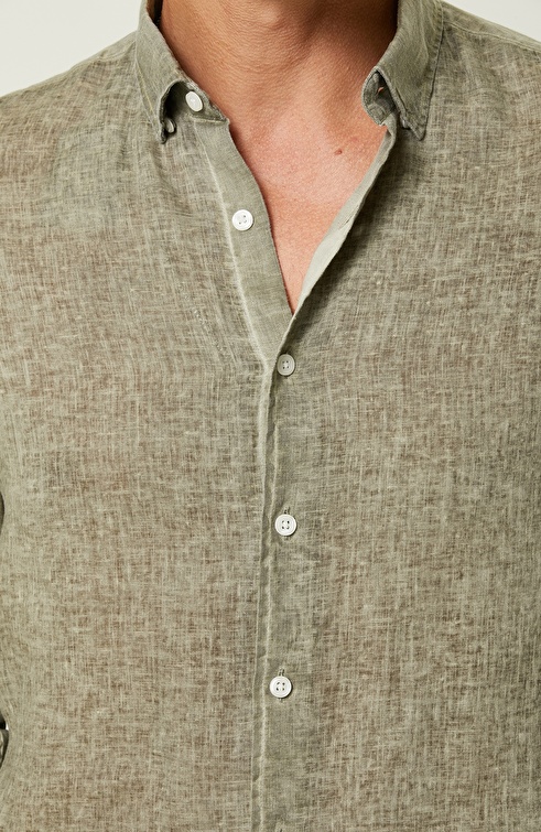 Khaki Long Sleeve Linen Shirt