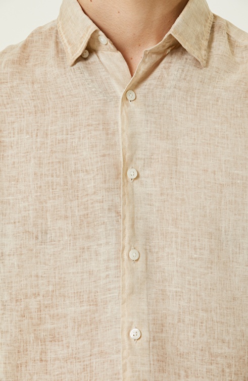 Beige Long Sleeve Linen Shirt