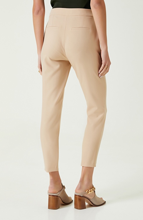 Beige Slim Fit Smart Casual Trousers