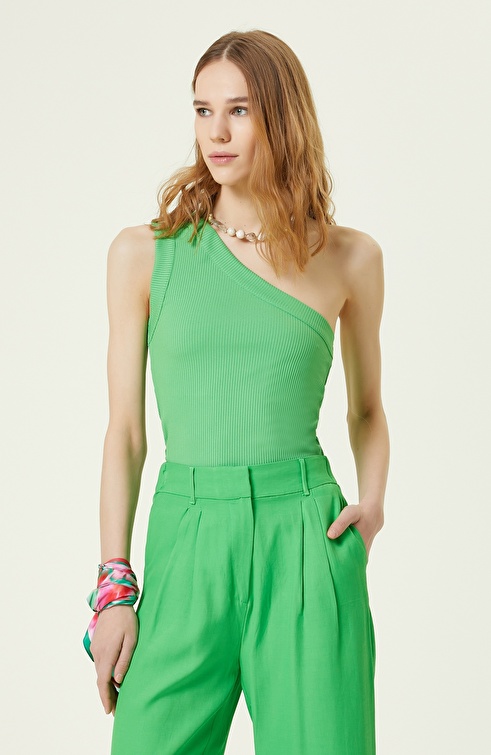 Green One-Shoulder Blouse