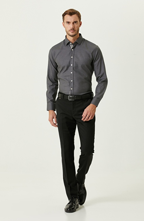 Slim Fit Anthracite Diagonal Cotton Shirt