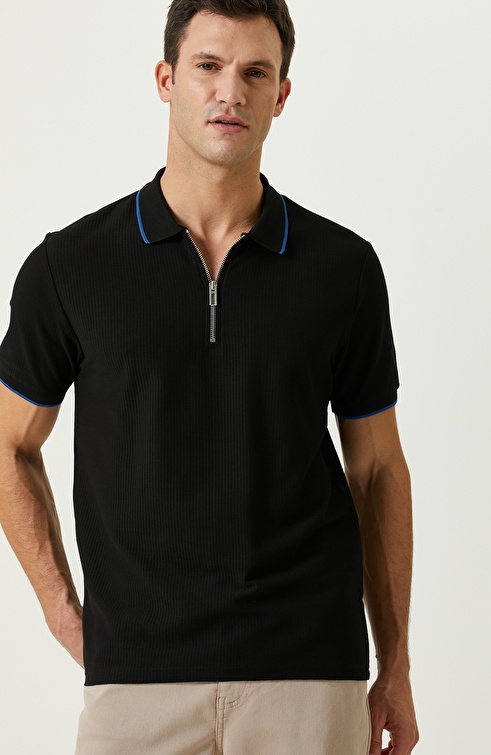 Black Zippered Polo Neck T-Shirt