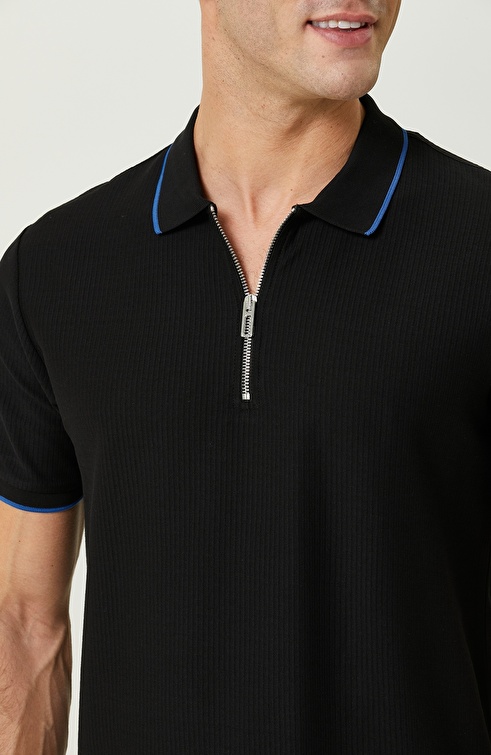 Black Zippered Polo Neck T-Shirt