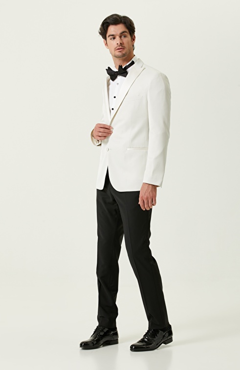 Slim Fit White Satin Tuxedo Shirt