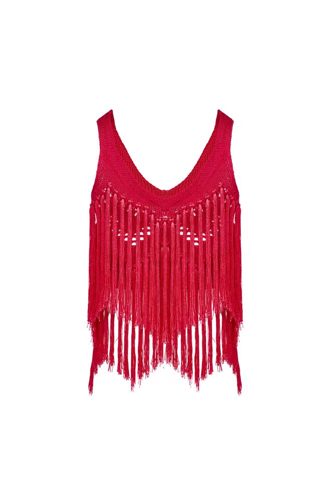 Vakko FUCHIA FRINGED BLOUSE