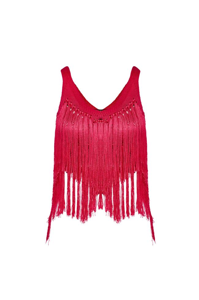 Vakko FUCHIA FRINGED BLOUSE