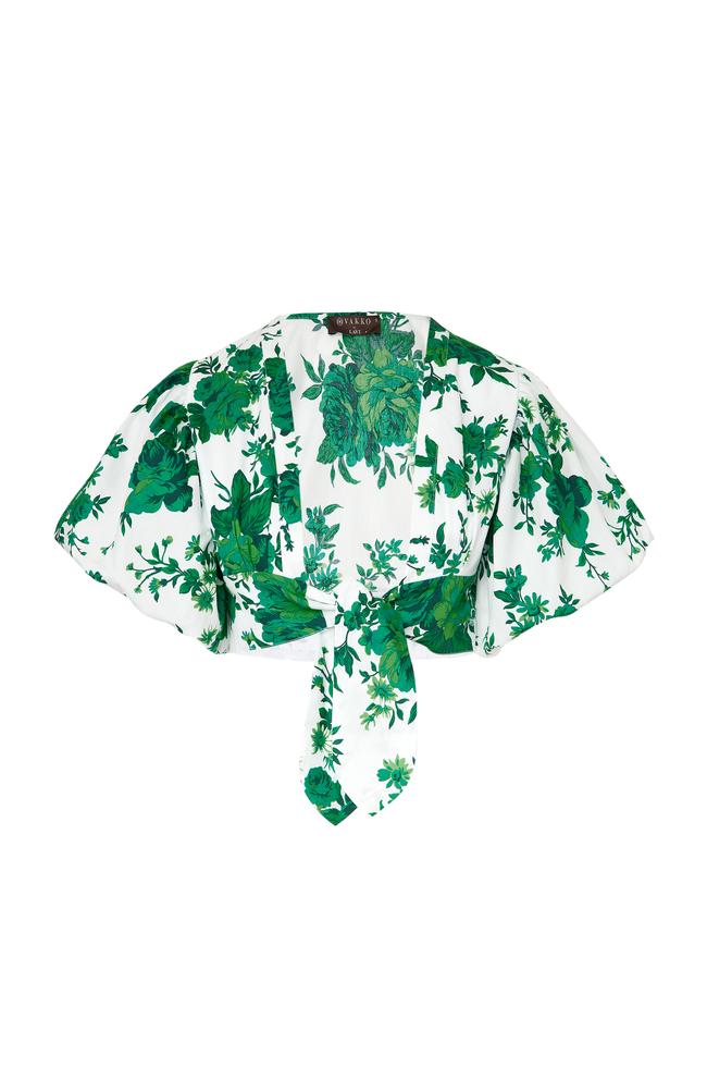 Vakko WHITE-GREEN FLOWER BLOUSE