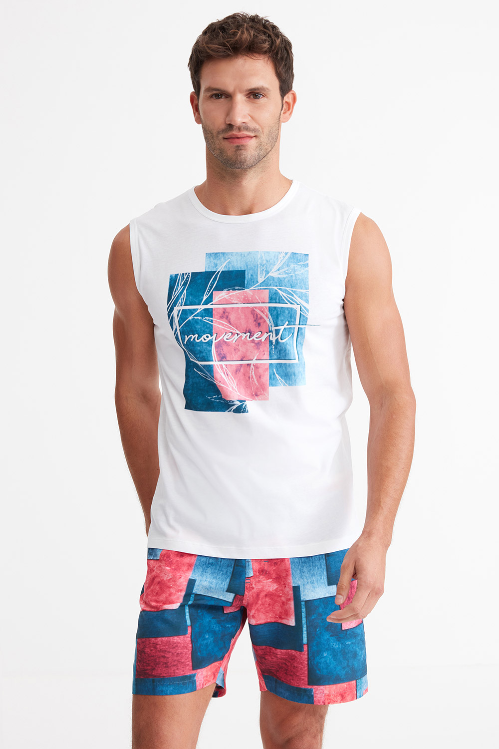 Layer Önü Printed Zero Sleeve Marine Tank Top