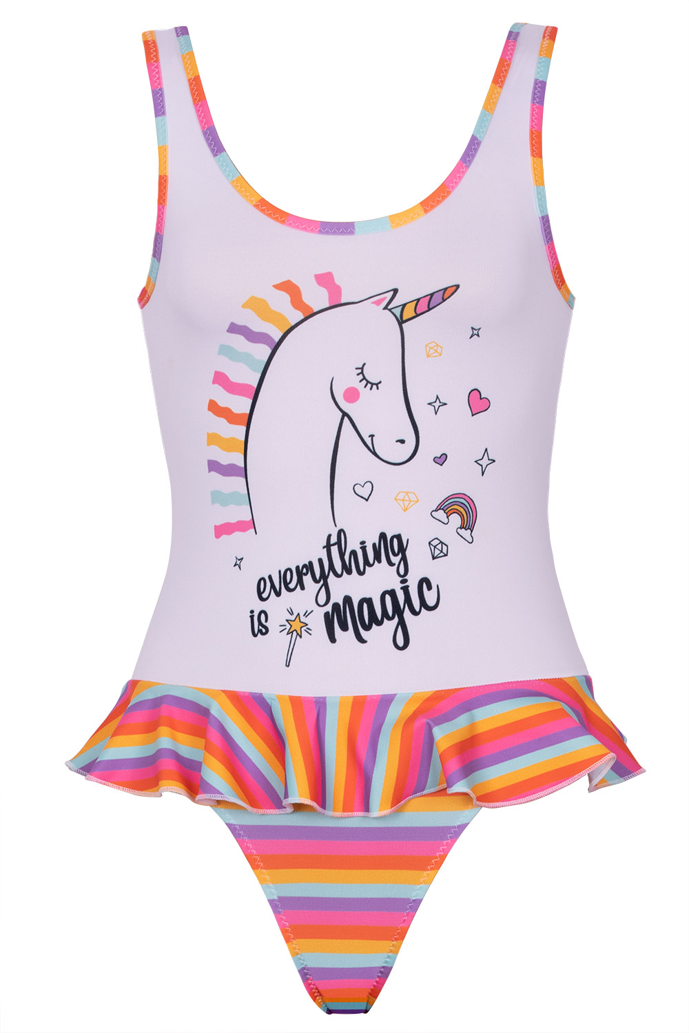 Magic Ç Striped Unicorn Printed Ç Kids Swimwear