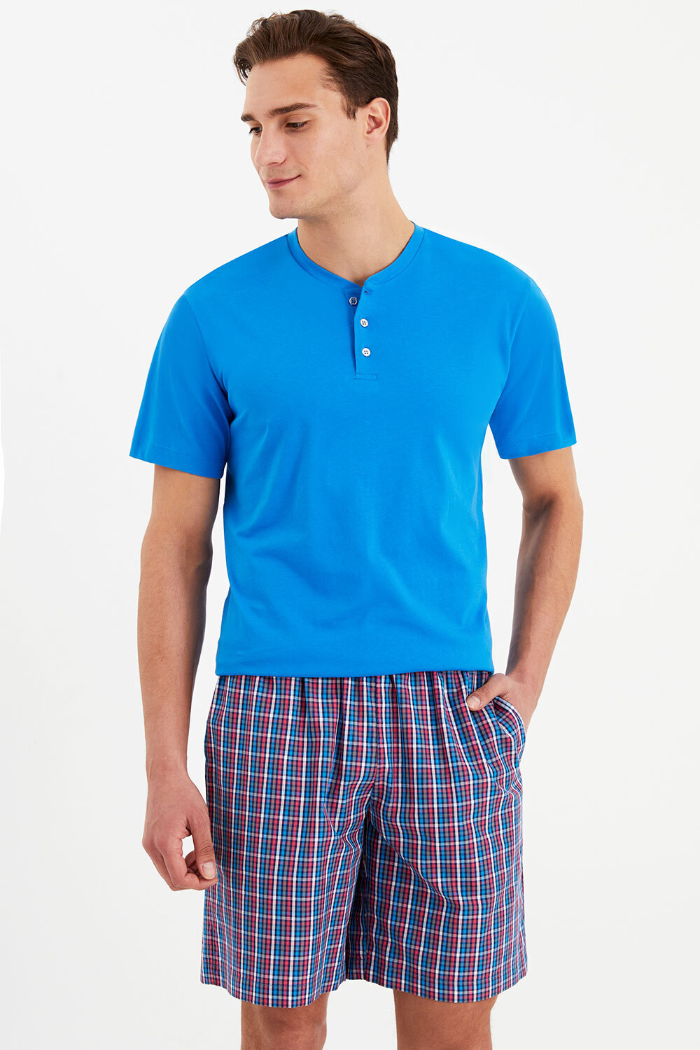 Boston Half Button Pocket Pajamas Set