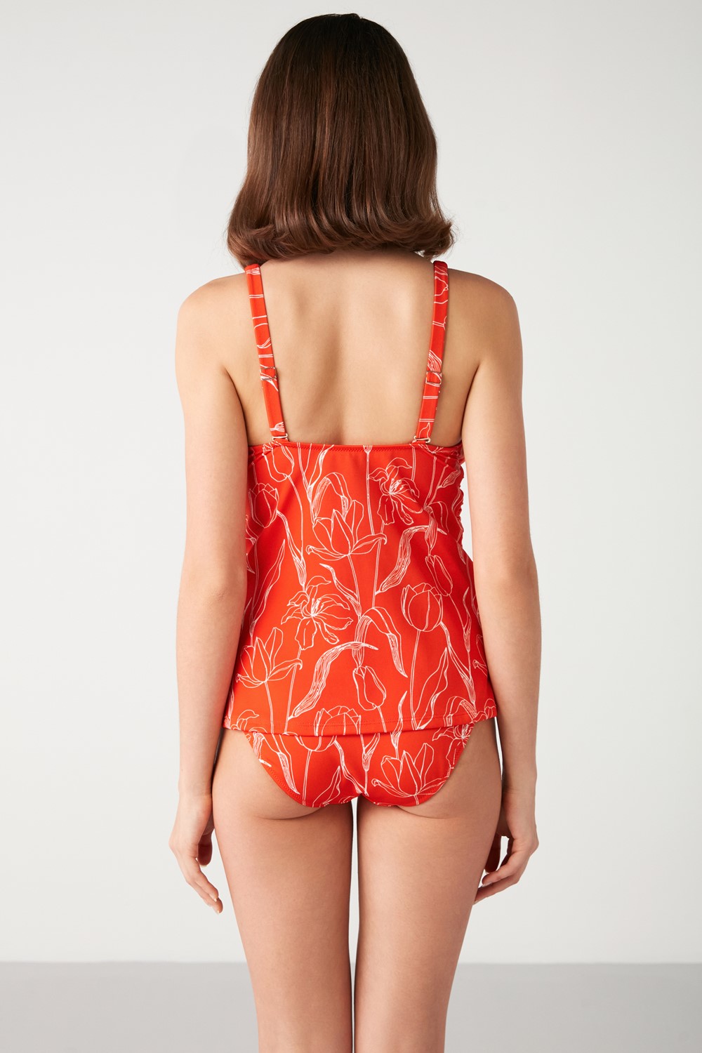 Red Tulip Patterned Accessory Detail Tankini