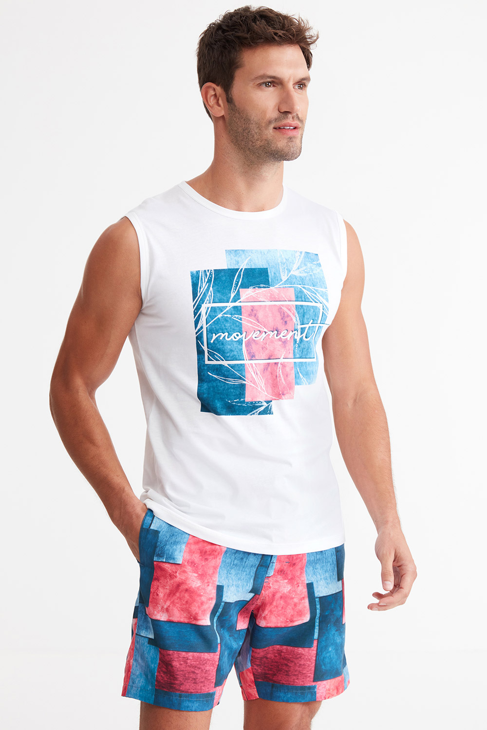 Layer Önü Printed Zero Sleeve Marine Tank Top