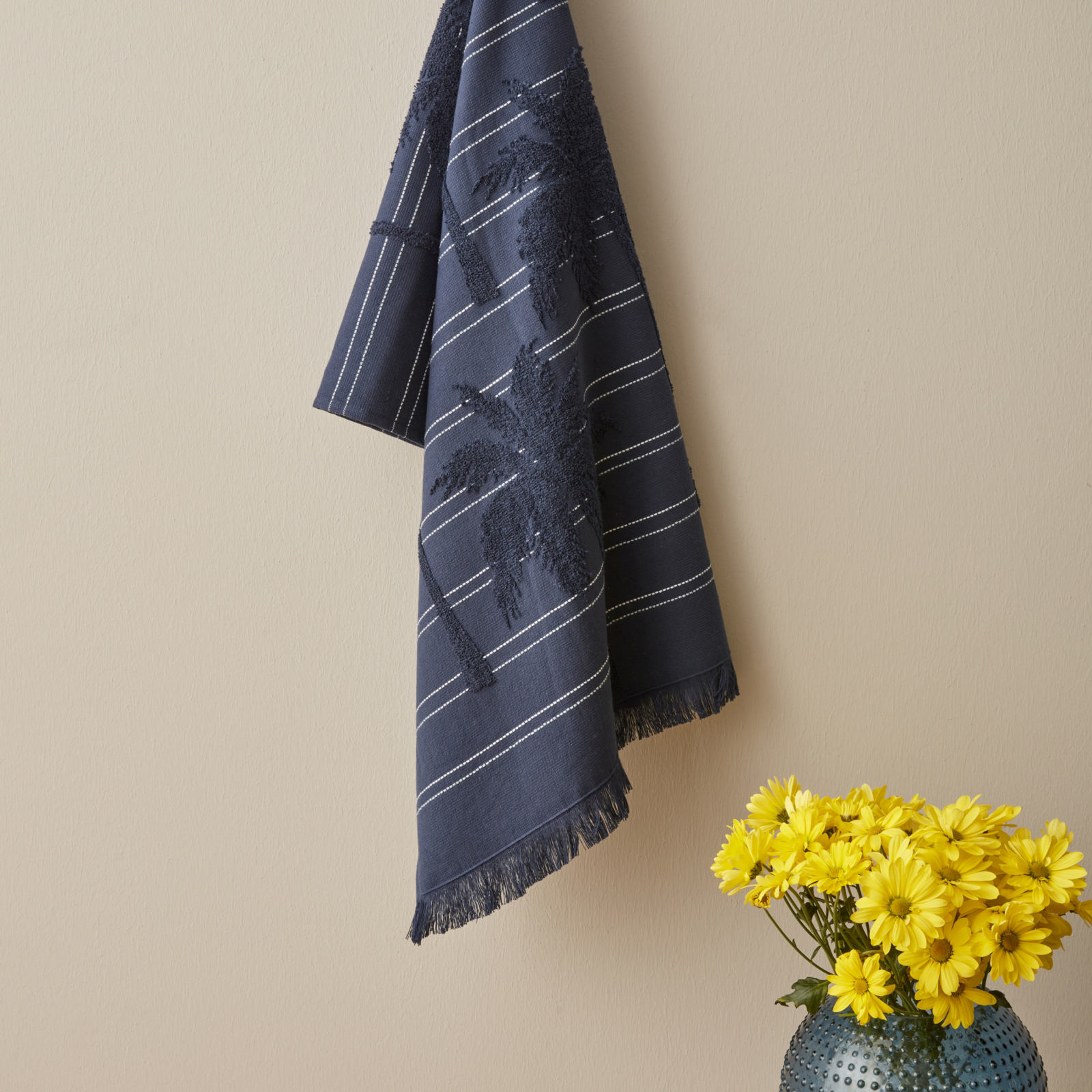 Karaca Home Young Denim Palm 100% Cotton Face Towel 50x90 Cm Navy Blue