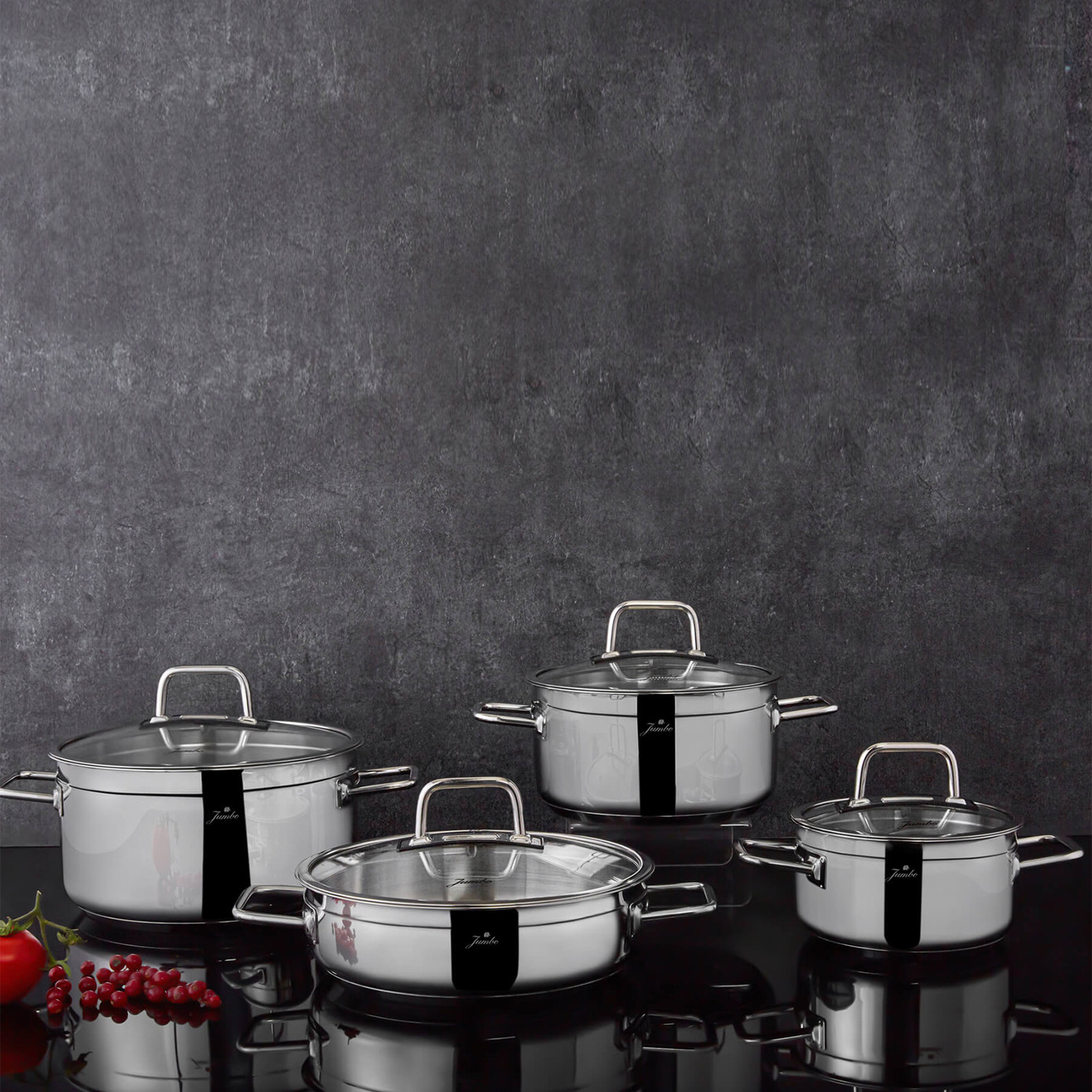 Jumbo Modena 8 Pieces Steel Cookware Set