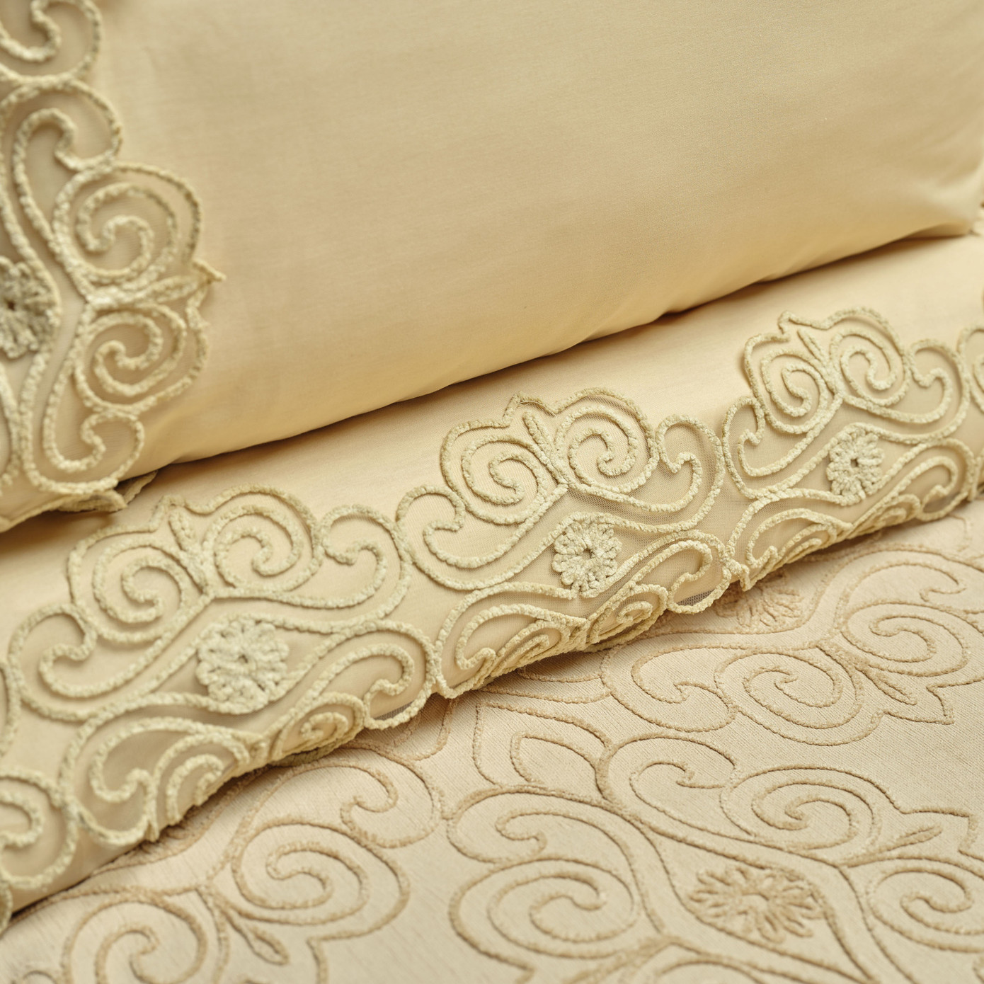 Karaca Home Marissa Beige Double Embroidered Duvet Cover Pique Set