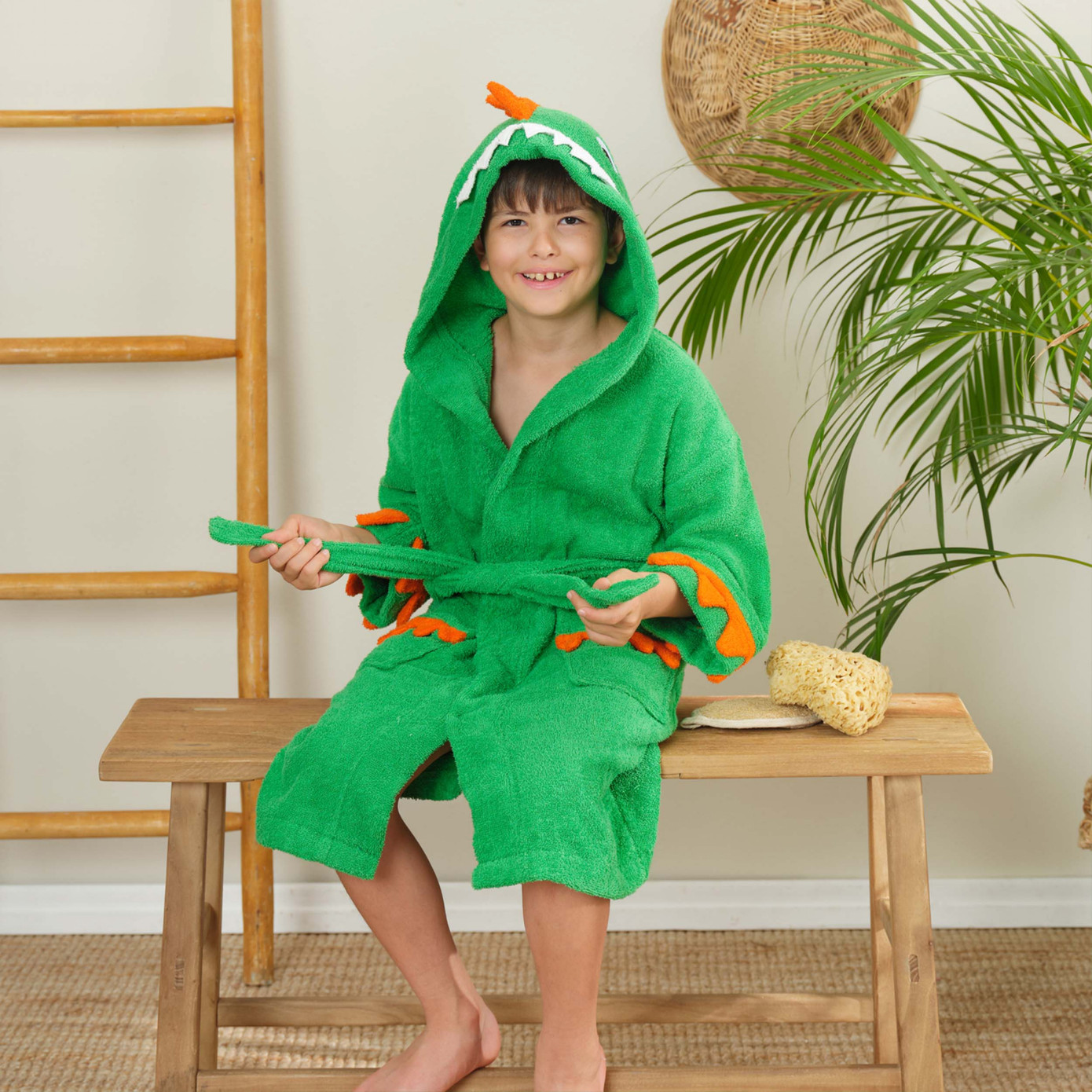 Karaca Home Young Dino 100% Cotton Childrens Bathrobe 6-8 Years