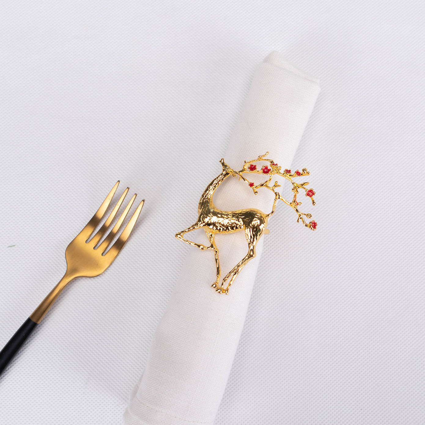 Karaca Home Flowery Deer Gold 2 Pack Napkin Ring