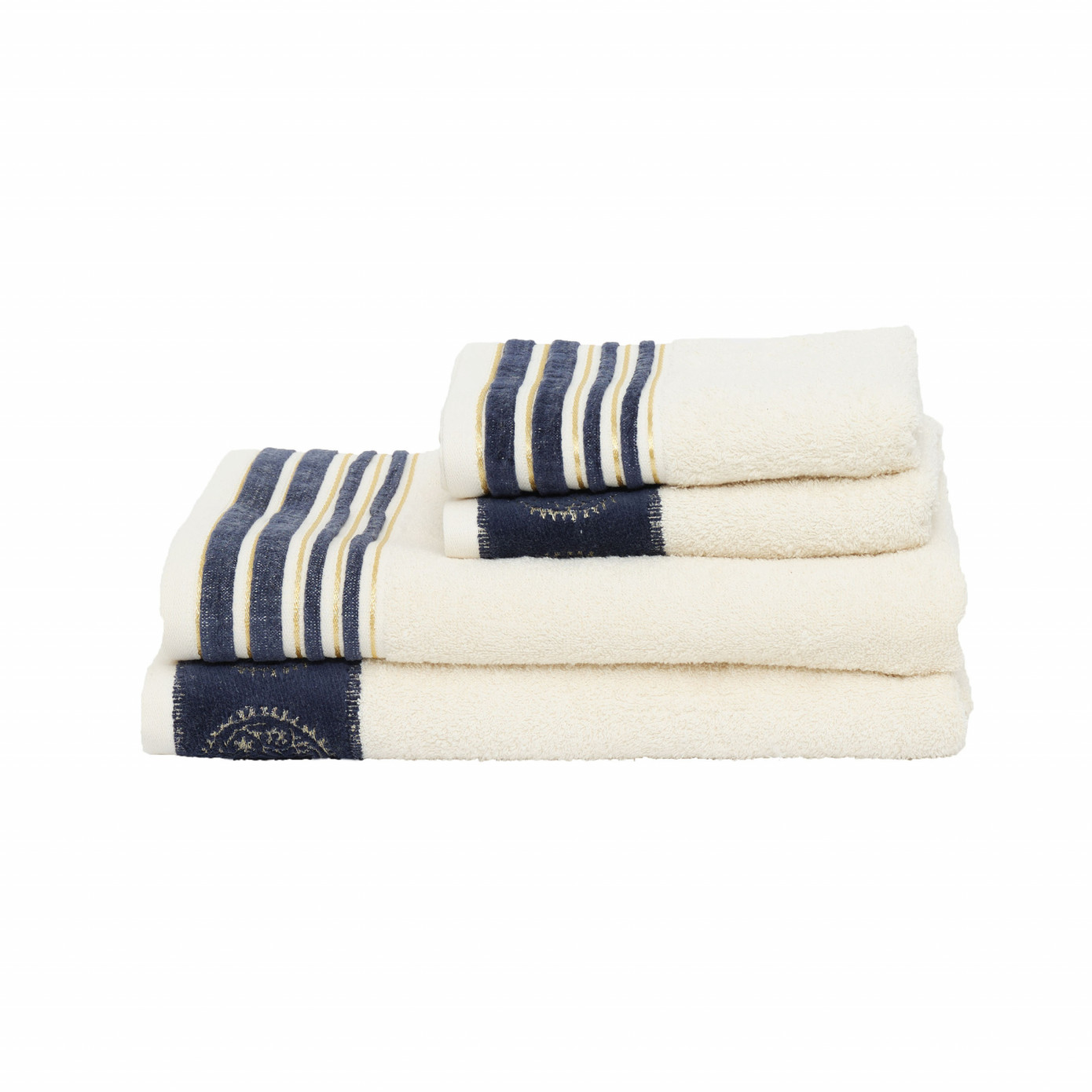 Karaca Home Minka Off White/ Navy Blue Sonil 100% Cotton Bath Set