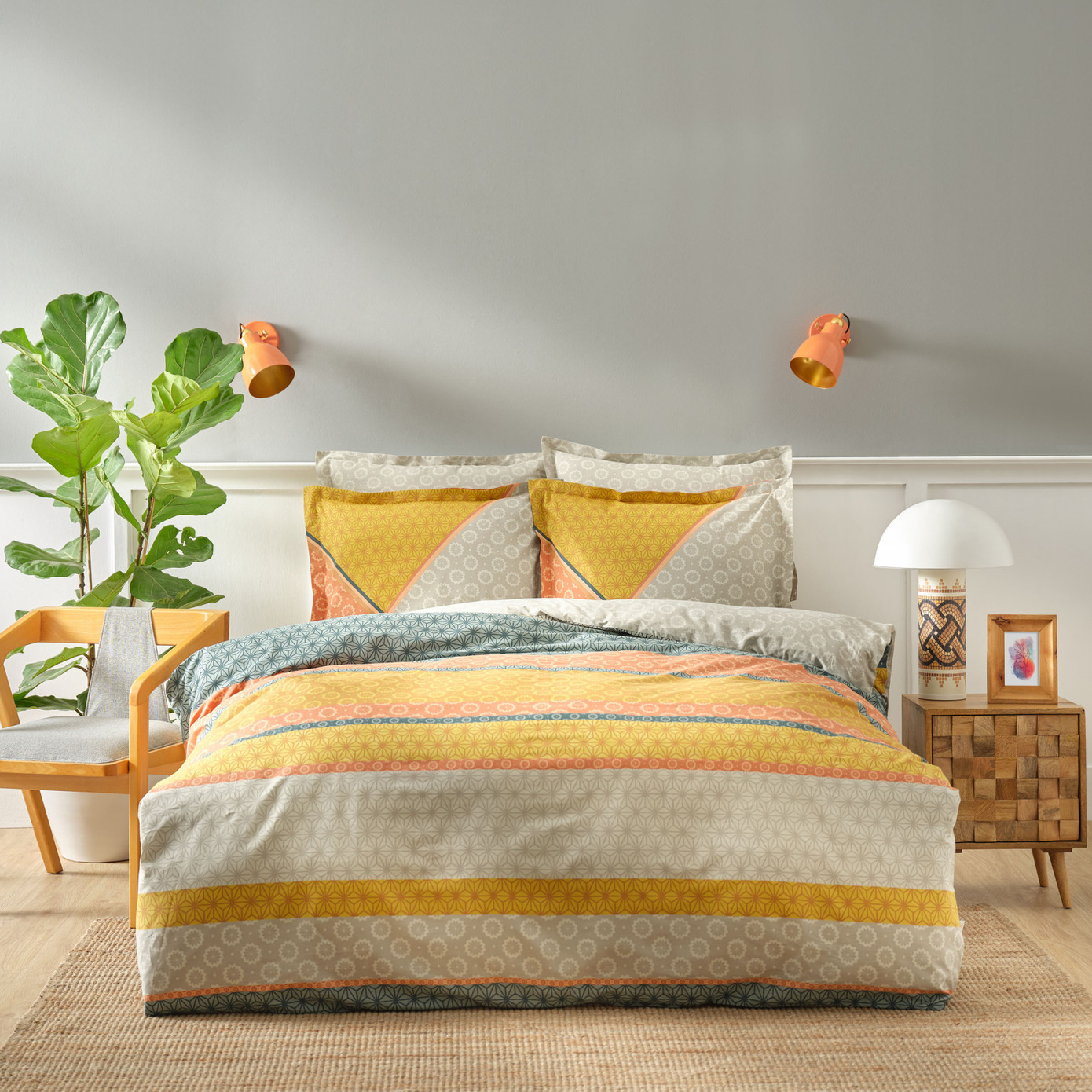 Karaca Home Selena Mustard Double 100% Cotton Duvet Cover Set