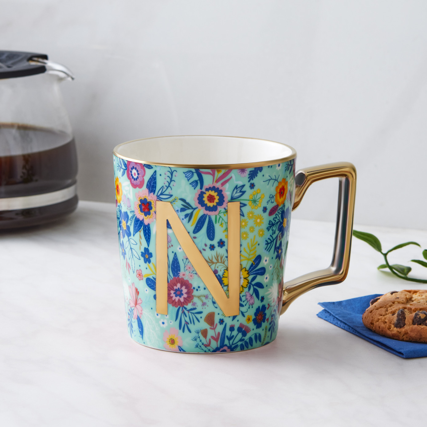 Karaca Flower Mug With Letter N 350 Ml