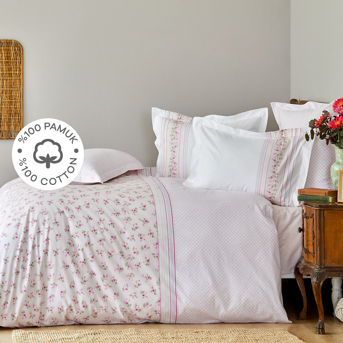 Karaca Home Glen Pink 100% Cotton Double Duvet Cover Set