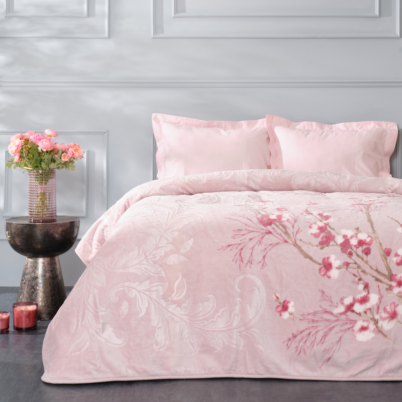 Karaca Home Sakura Dried Rose Double Embosy Blanket