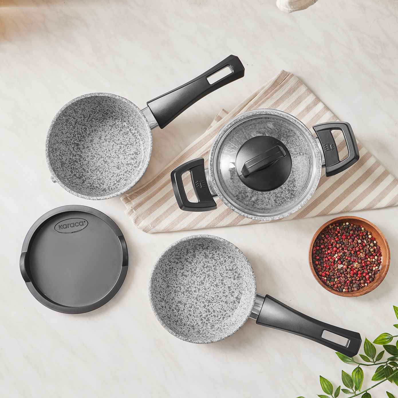 Karaca Bio Granit Gray Stone Mini 5 Piece Cookware Set