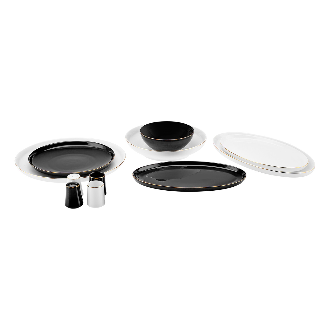 Karaca Elara Black White 57 Pieces New Bone Dinnerware Set For 12 Persons