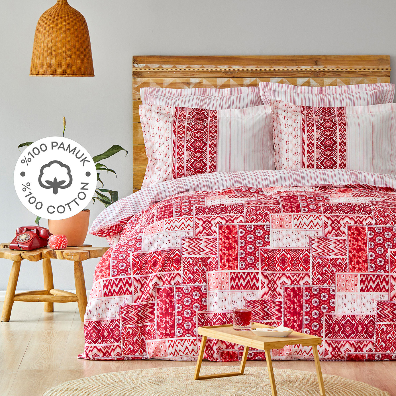 Karaca Home Pietra Red 100% Cotton Single Duvet Cover Set