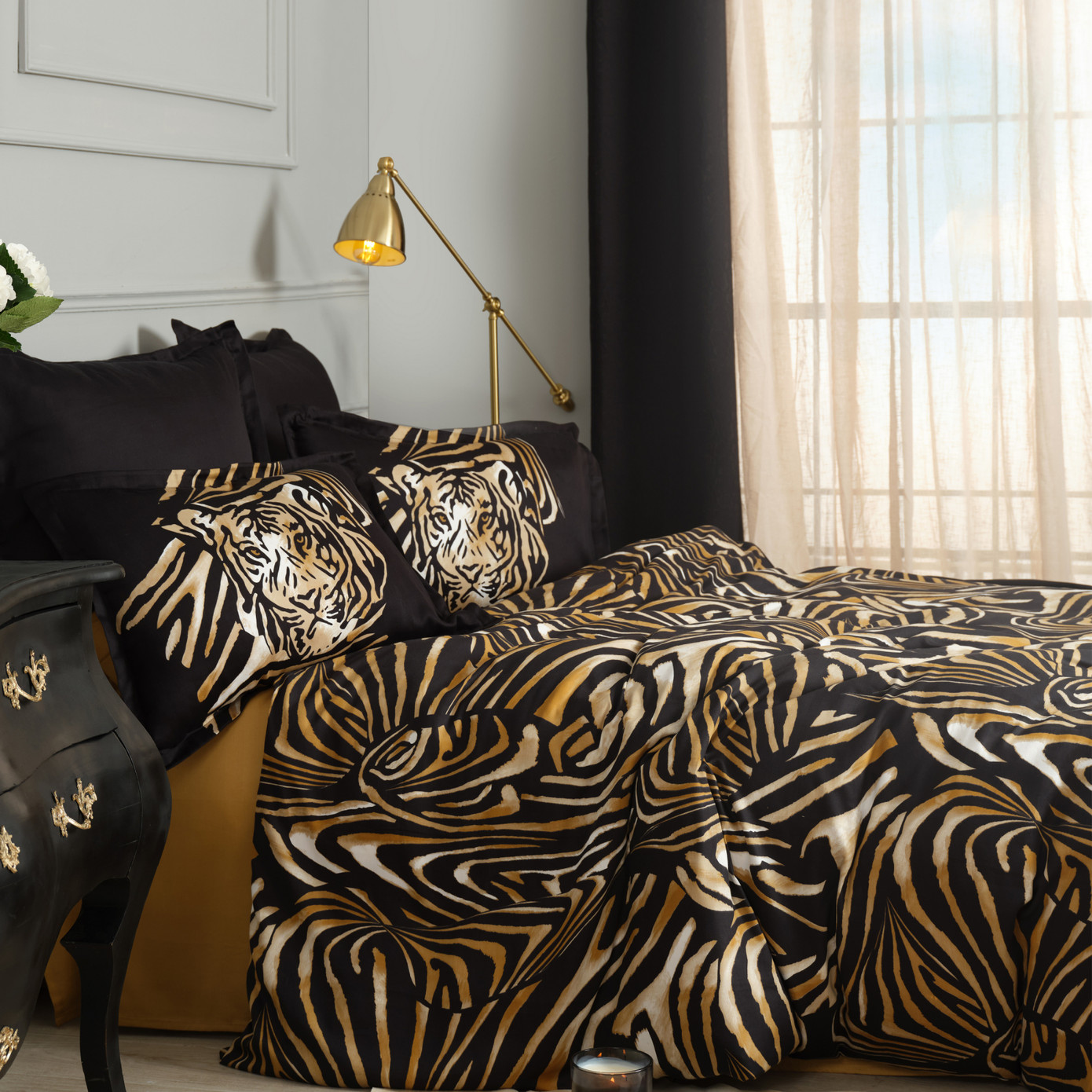 Karaca Home Pardus King Satin Duvet Cover Set Black