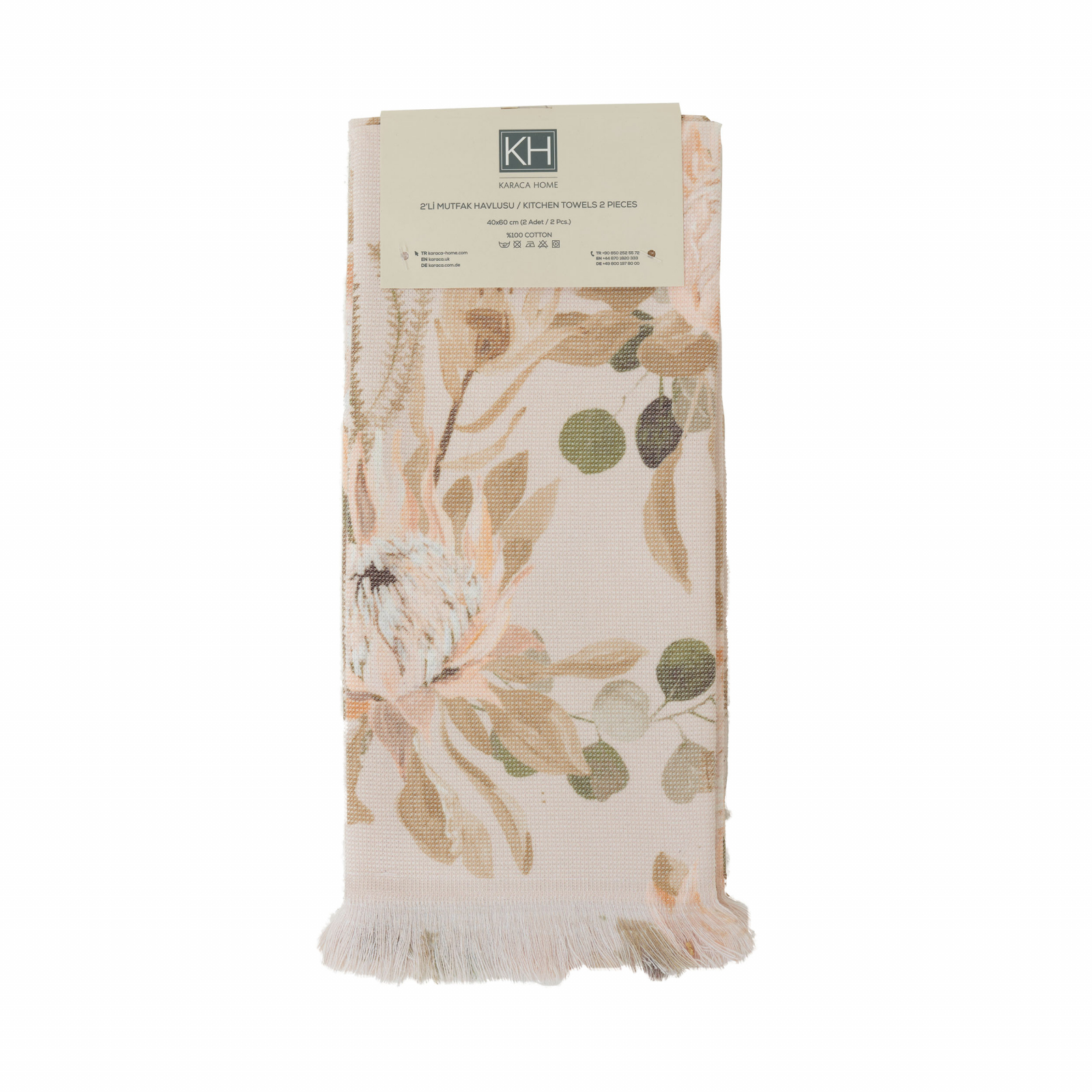 Karaca Home Garden Beige 100% Cotton Kitchen Towels 2 In 60x40 Cm