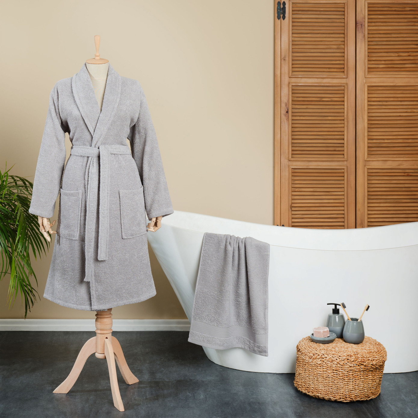 Karaca Home Defy Gray 100% Cotton Bathrobe Set XL/XXL