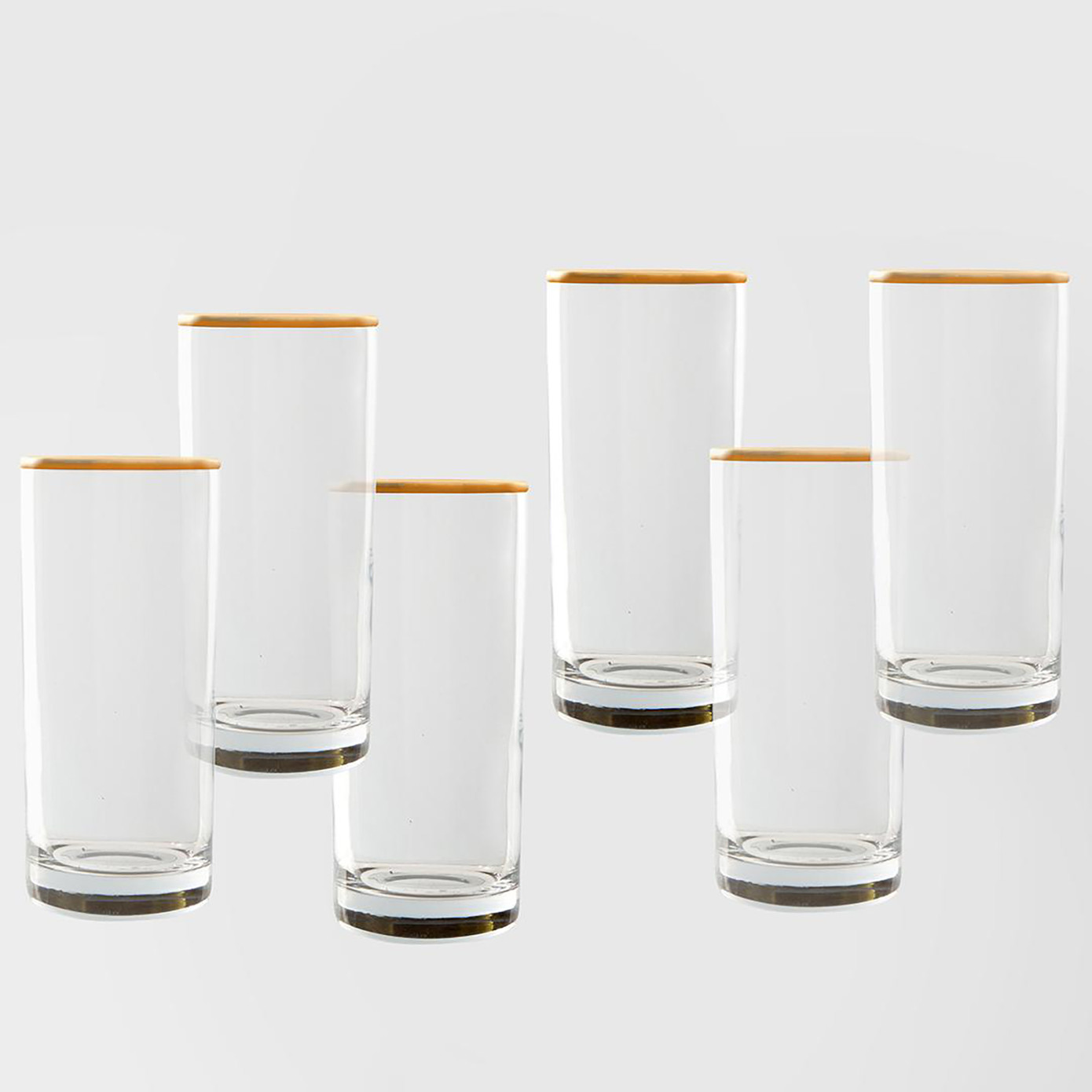 Jumbo New Ronat Set Of 6 Soft Drink Glasses With Gold Rim