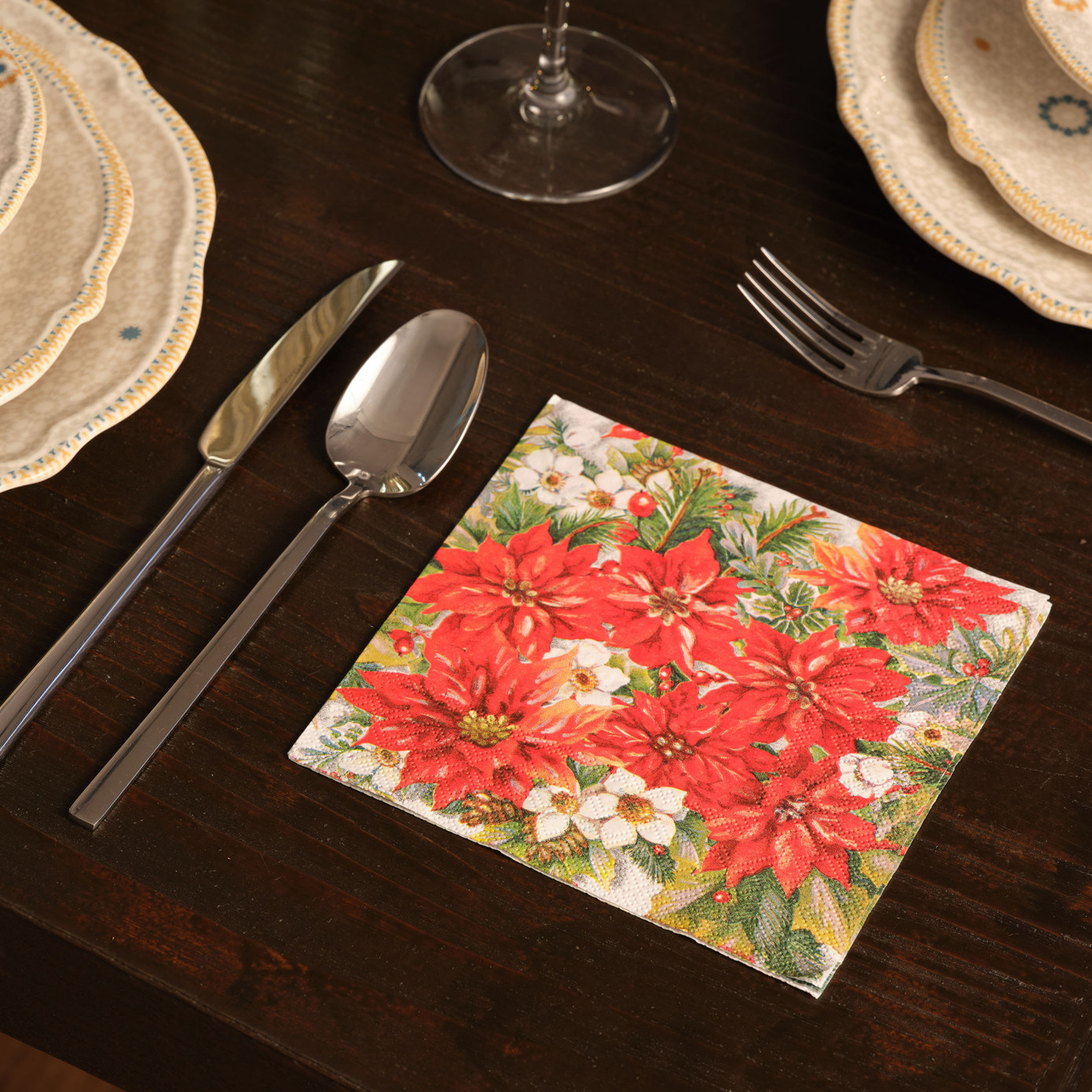 Karaca Home New Year Poinsettia All Over Paper Napkin