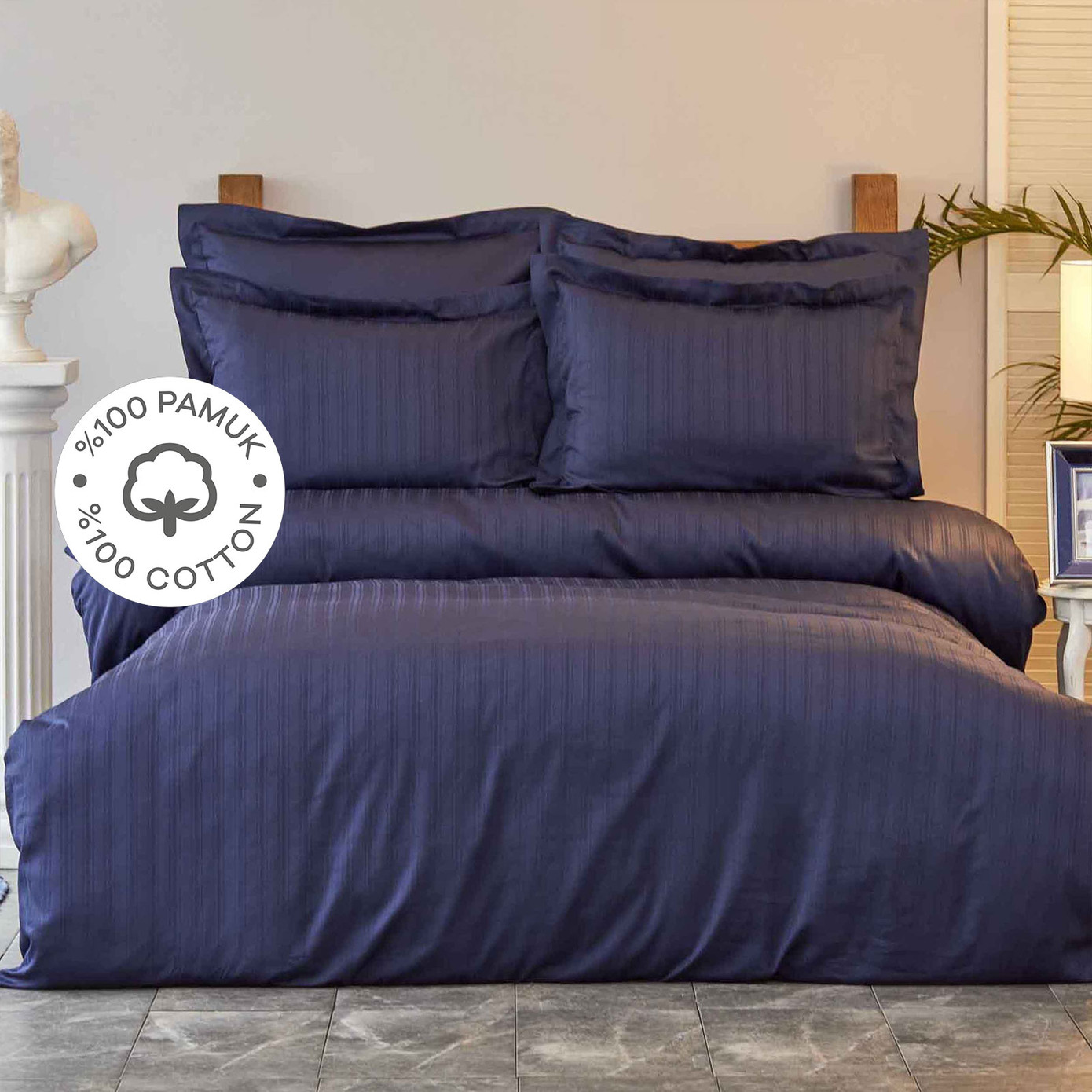 Karaca Home Charm Bold Navy Blue 100% Cotton Satin Single Duvet Cover Set