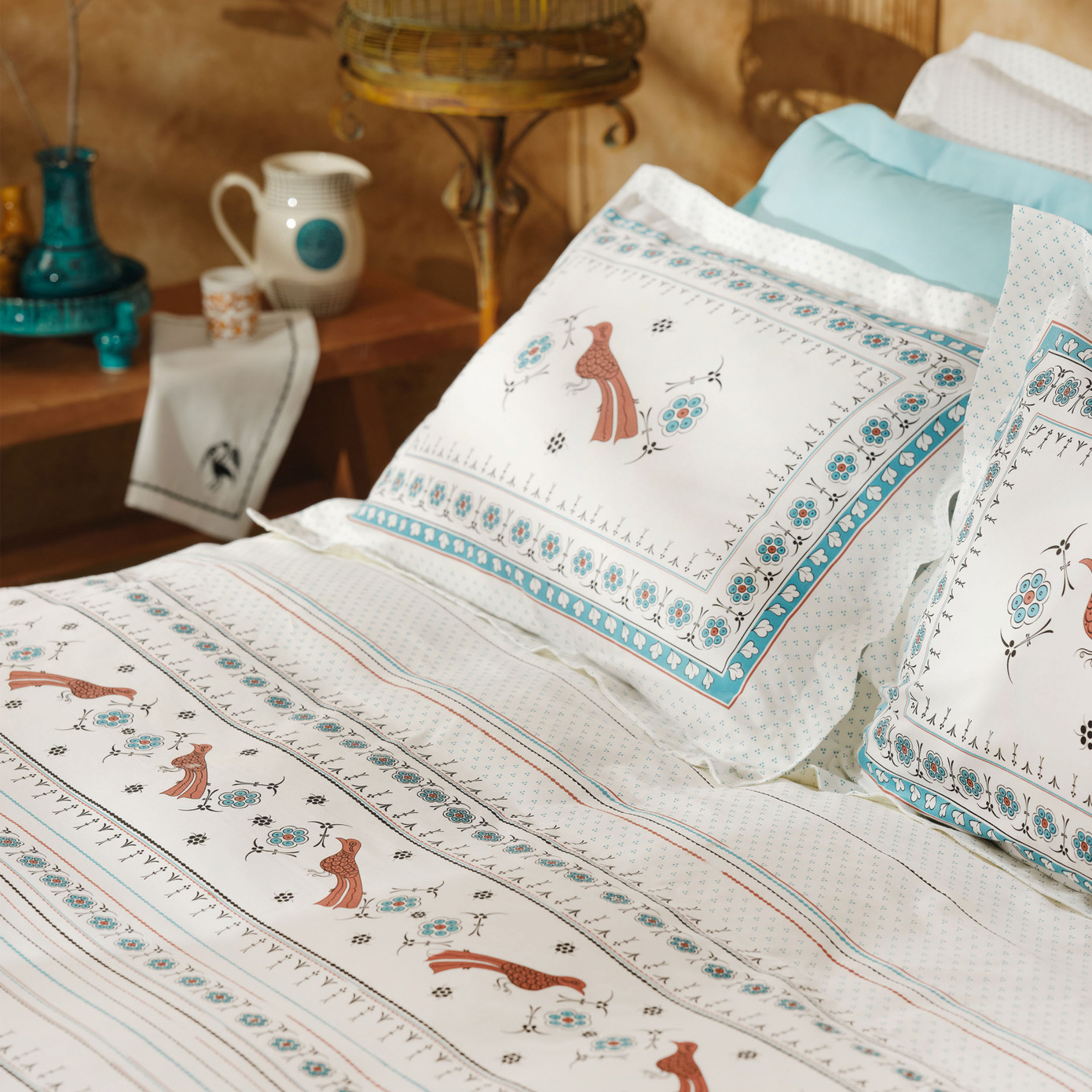 Karaca Home Paye Selcuklu Series Bird Blue 100% Cotton Double Duvet Cover Set