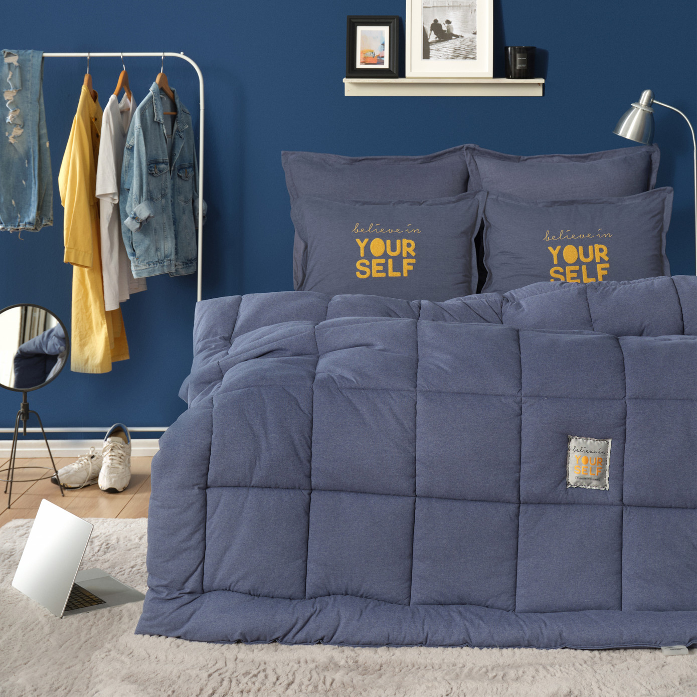 Karaca Home Motto Cotton Comfort Double Bedding Set Indigo