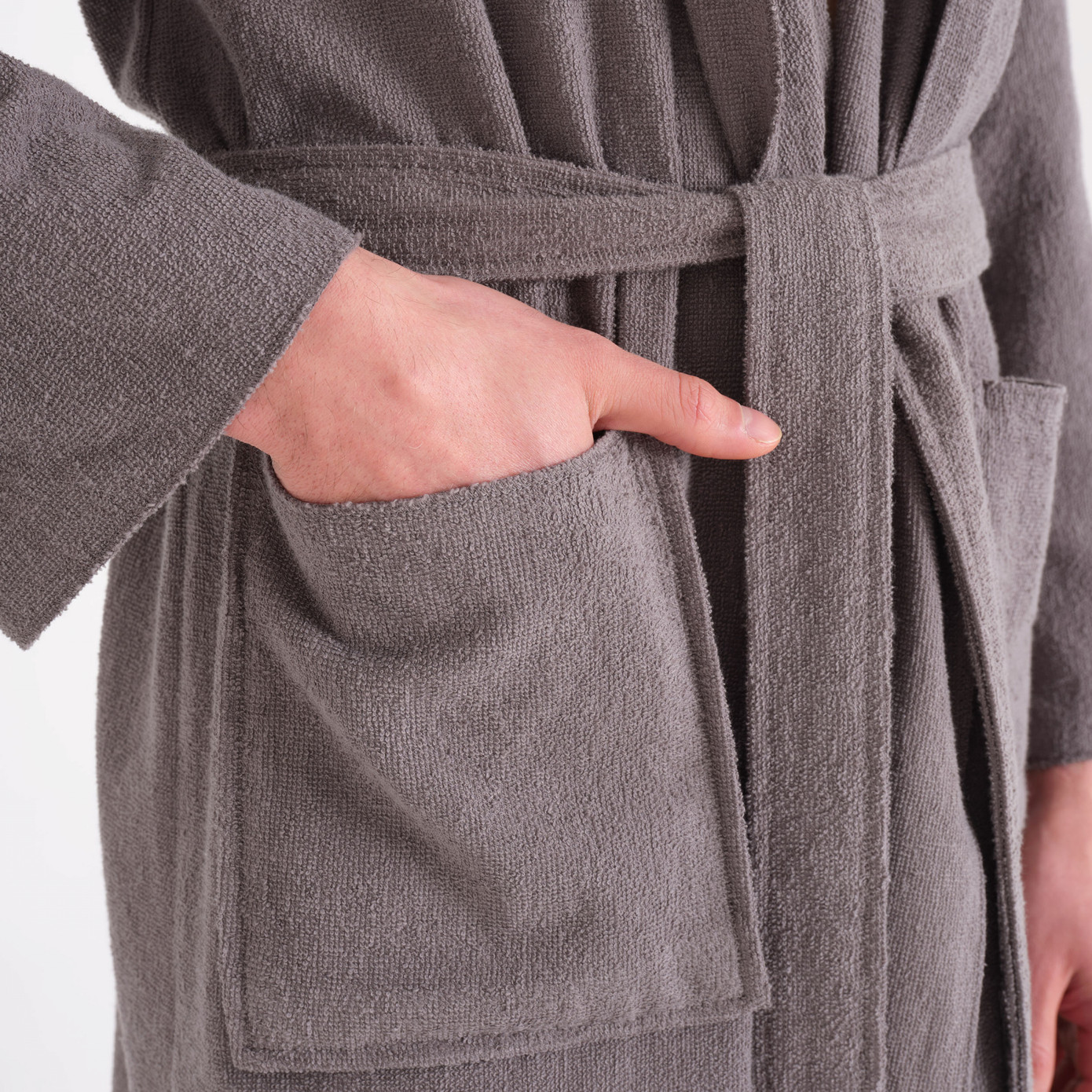 Karaca Home Berlin K. Gray Relax Hooded 100% Cotton Bathrobe S/M