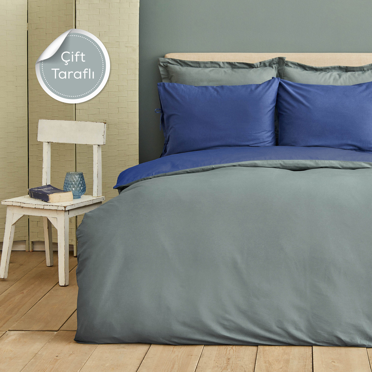 Karaca Home Basic Petrol-Navy Blue 100% Cotton Double Sided Double Duvet Cover Set