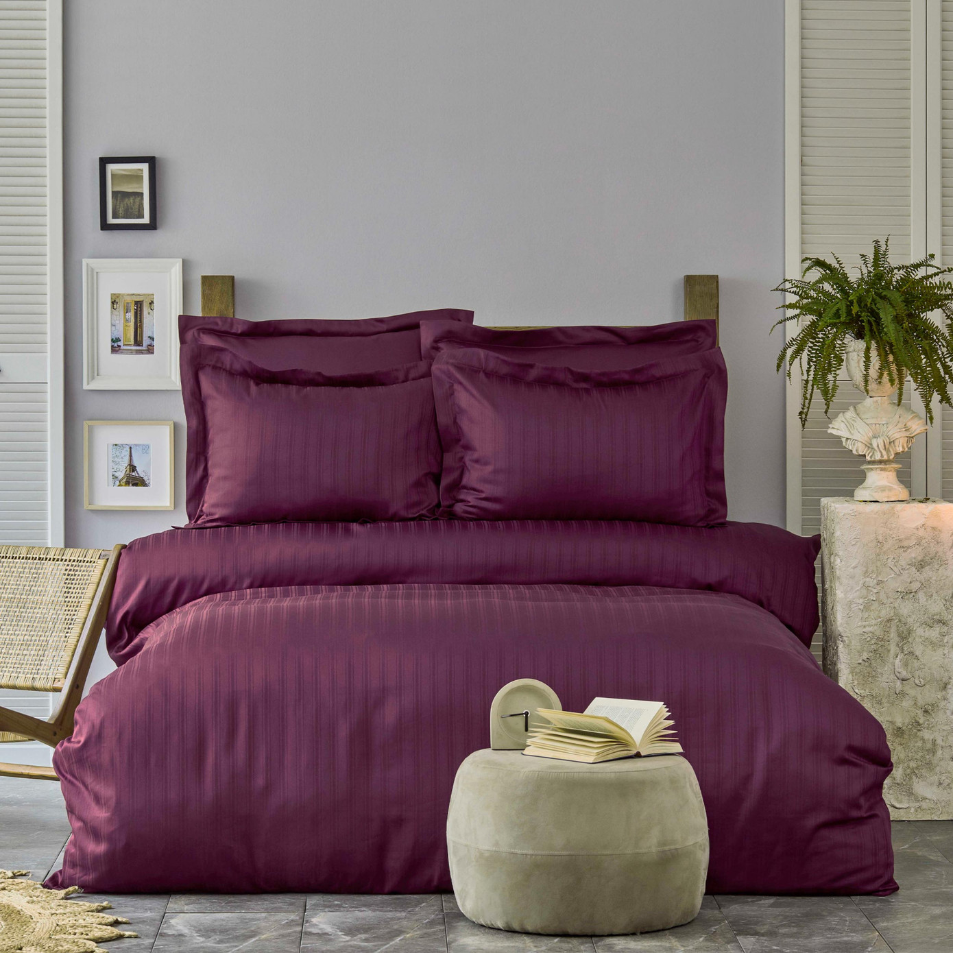 Karaca Home Charm Bold Plum 100% Cotton Satin Double Duvet Cover Set