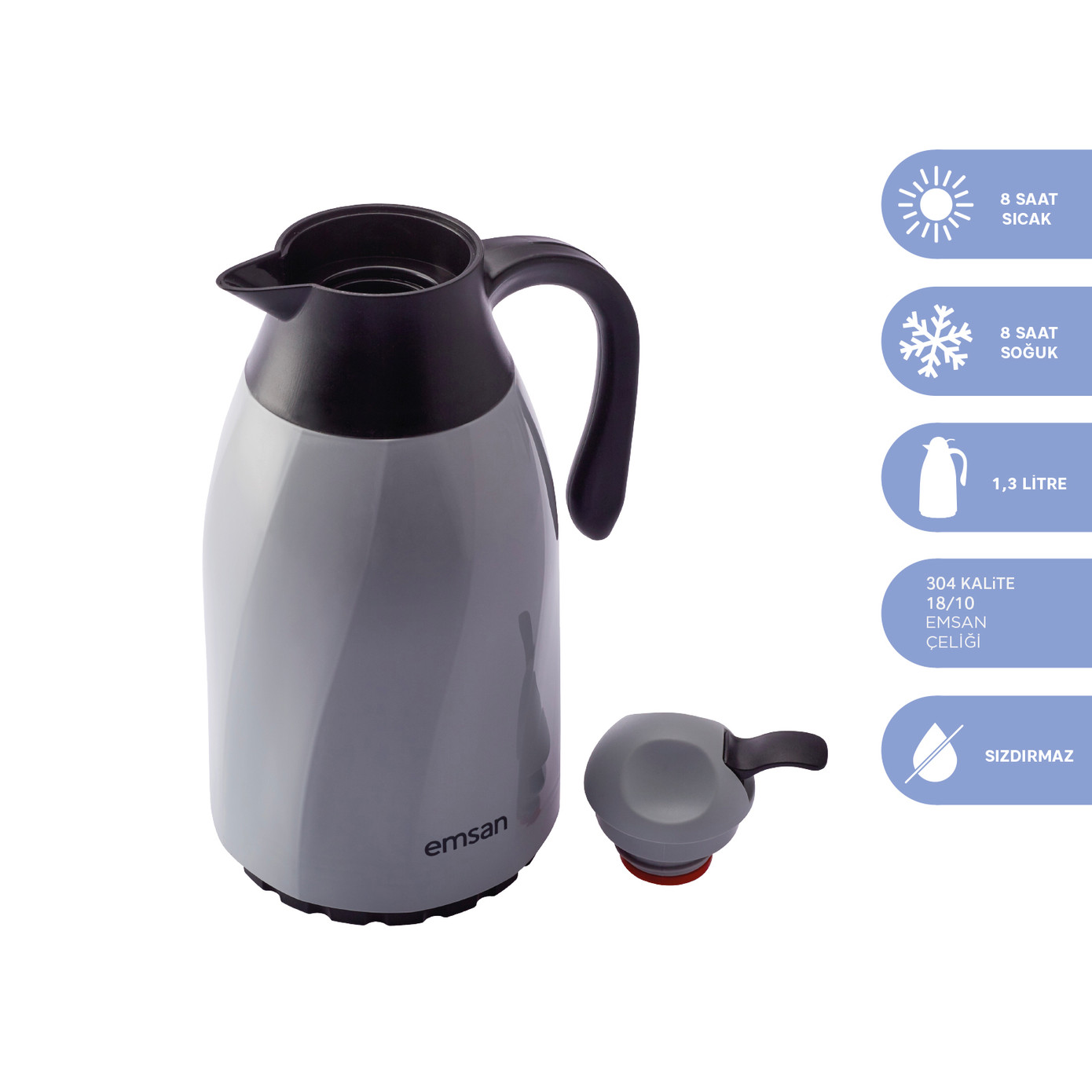 Emsan Sırça Thermos 1.3 Liter Gray