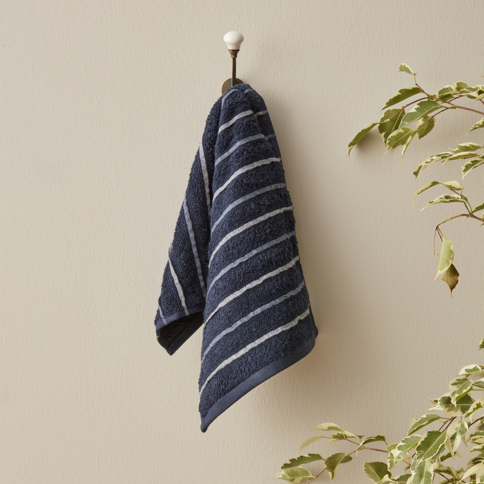 Karaca Home Young Denim Blue Striped 100% Cotton Hand Towel 30x50 Cm Navy Blue